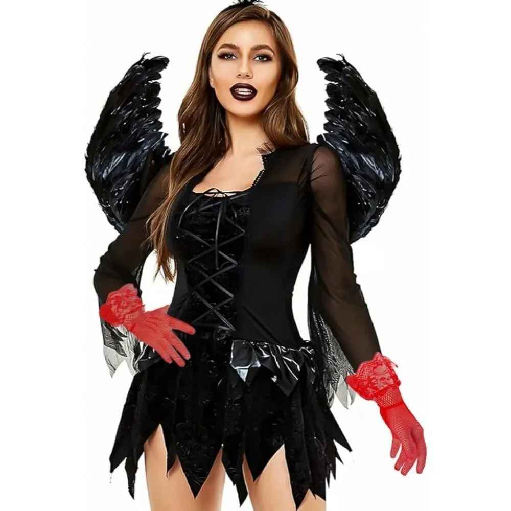 Women's A-Red Halloween Tea Short Lace Gloves Elegant Bridal Cosplay Party